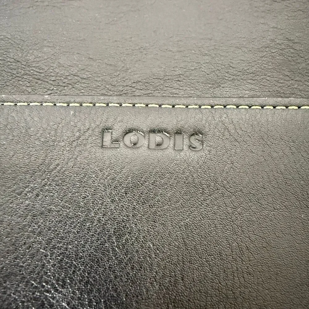 Lodis Leather Black Compartment Zipper‎ Computer Laptop Shoulder Bag